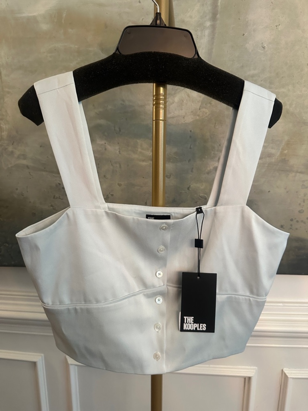 The Kooples Mint Green Satin Button-Front Cropped Top